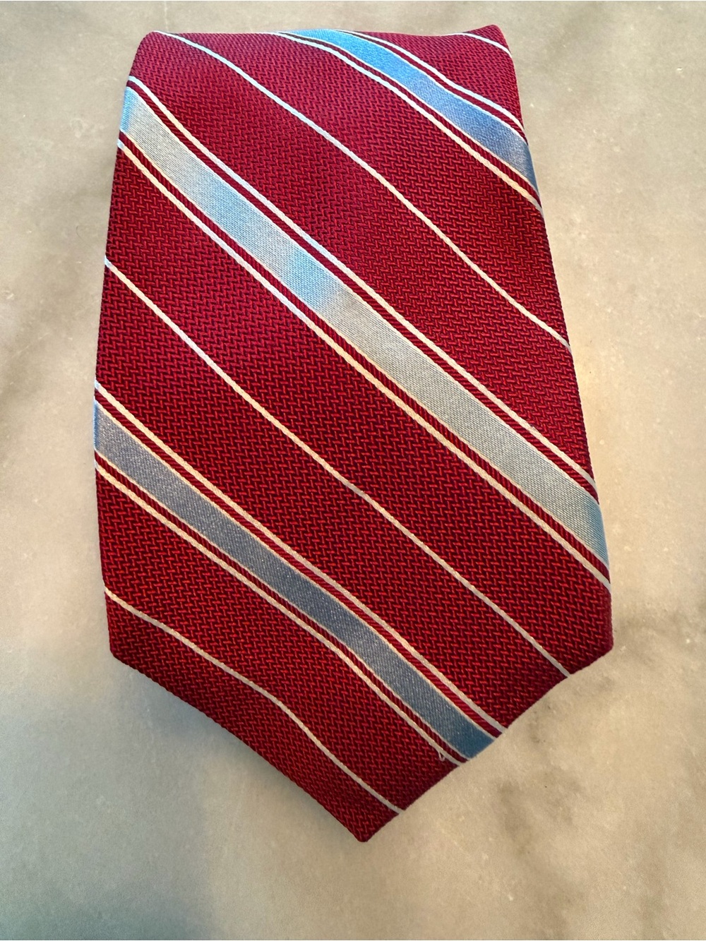 Brooks Brothers Derp Red Tie with Light Blue and White Stripes